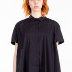 Rundholz Damen Bluse Kurzarm ausgestellt schwarz