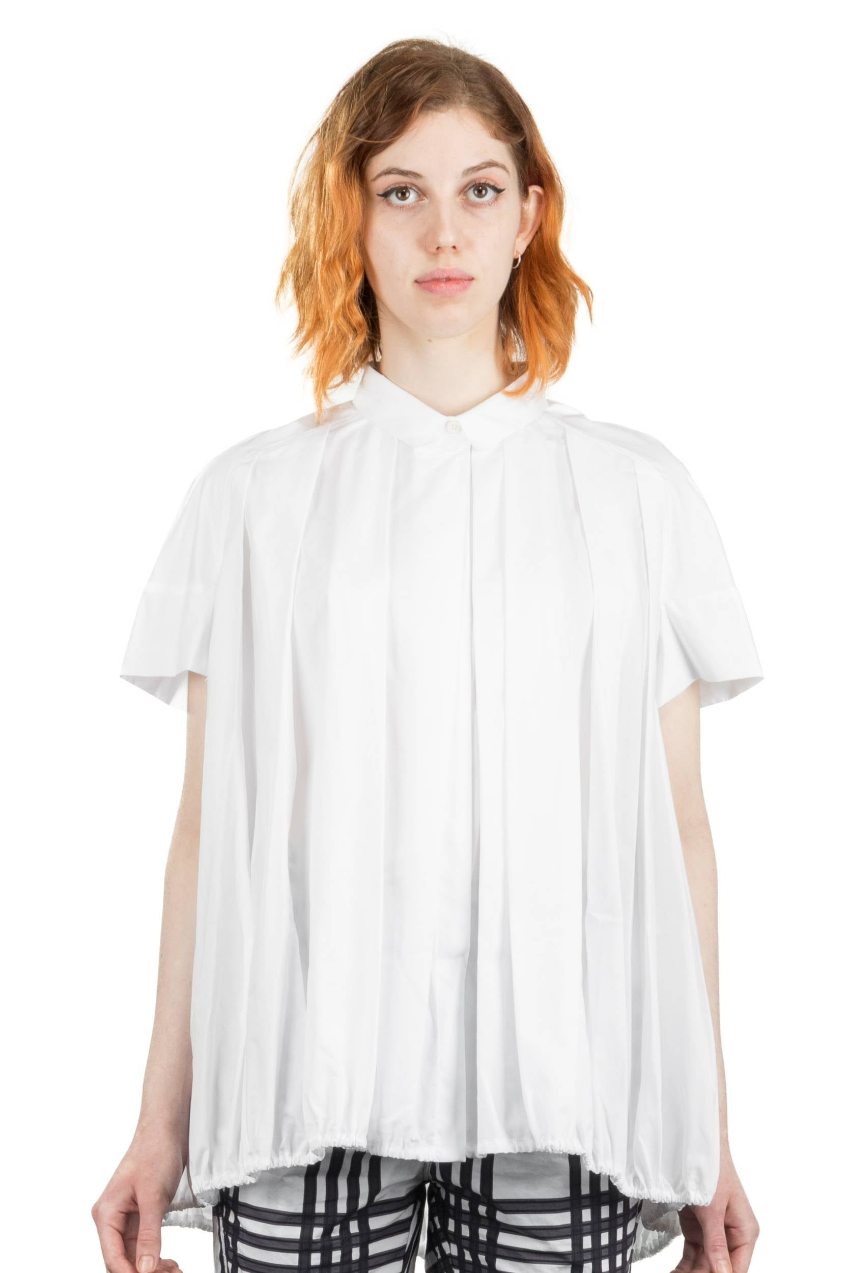 Rundholz Damen Bluse Kurzarm oversized weiß