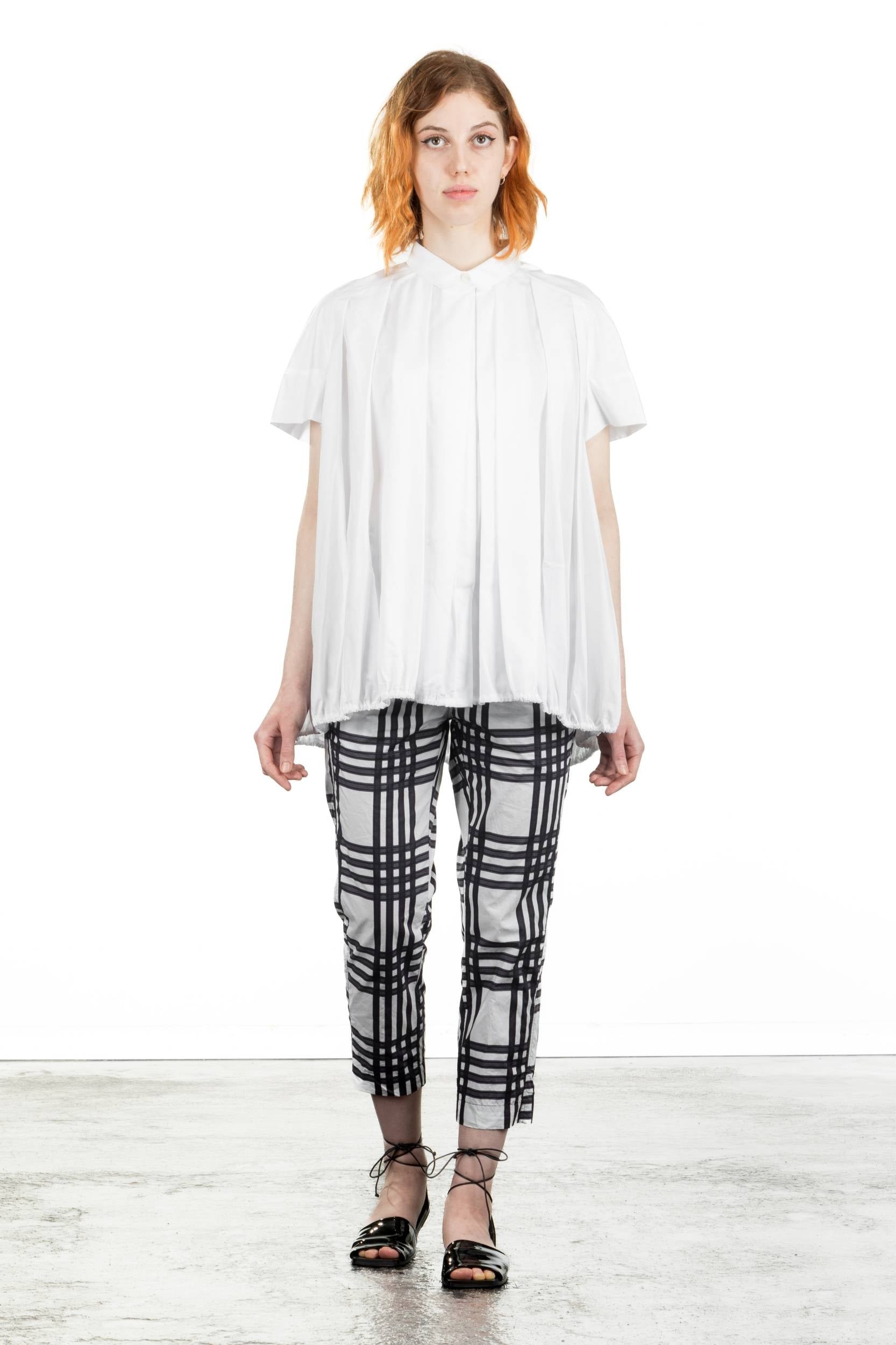 Rundholz Damen Bluse Kurzarm oversized weiß