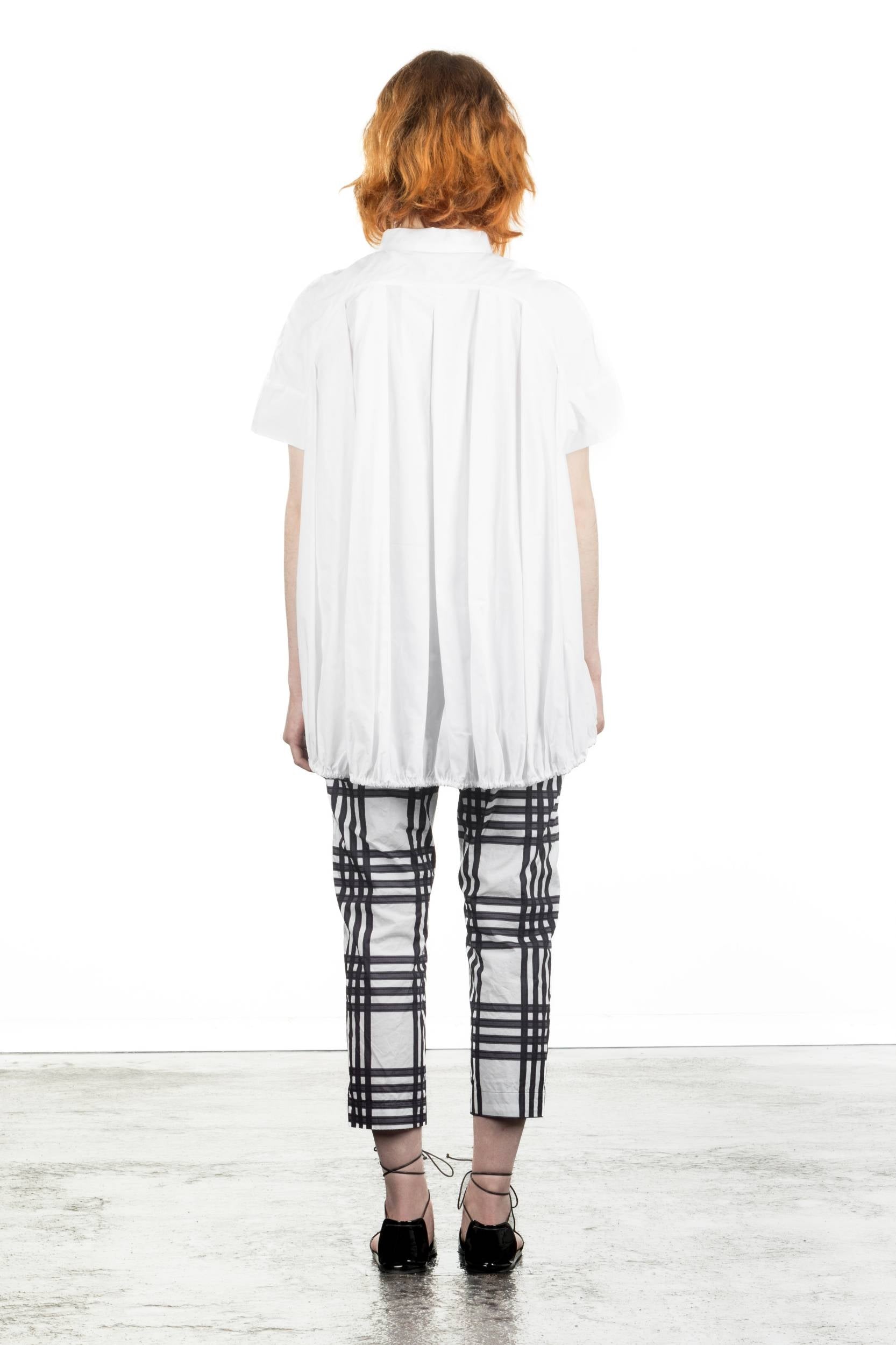 Rundholz Damen Bluse Kurzarm oversized weiß