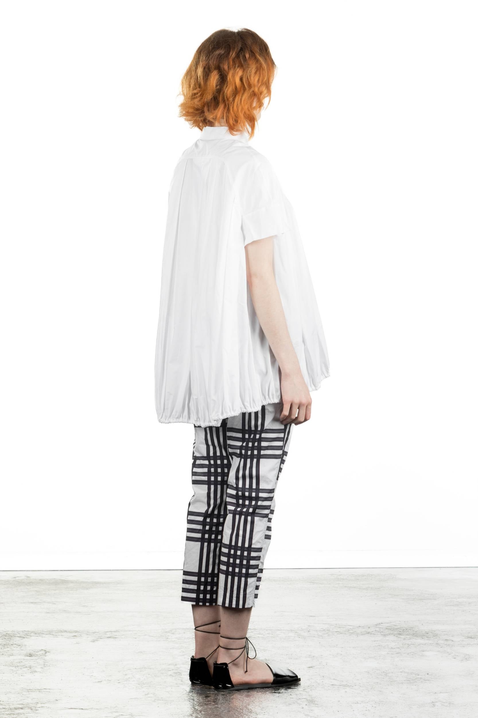 Rundholz Damen Bluse Kurzarm oversized weiß