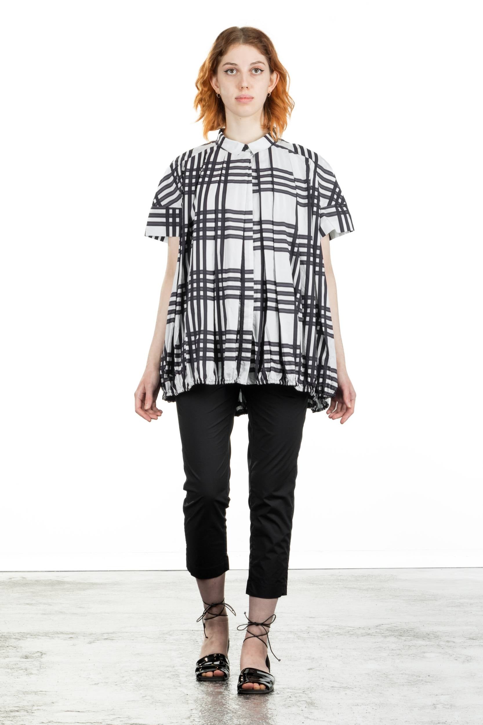 Rundholz Damen Bluse Kurzarm oversized schwarz/weiß
