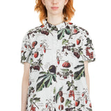 Rundholz Damen Bluse Kurzarm ausgestellt fraise print