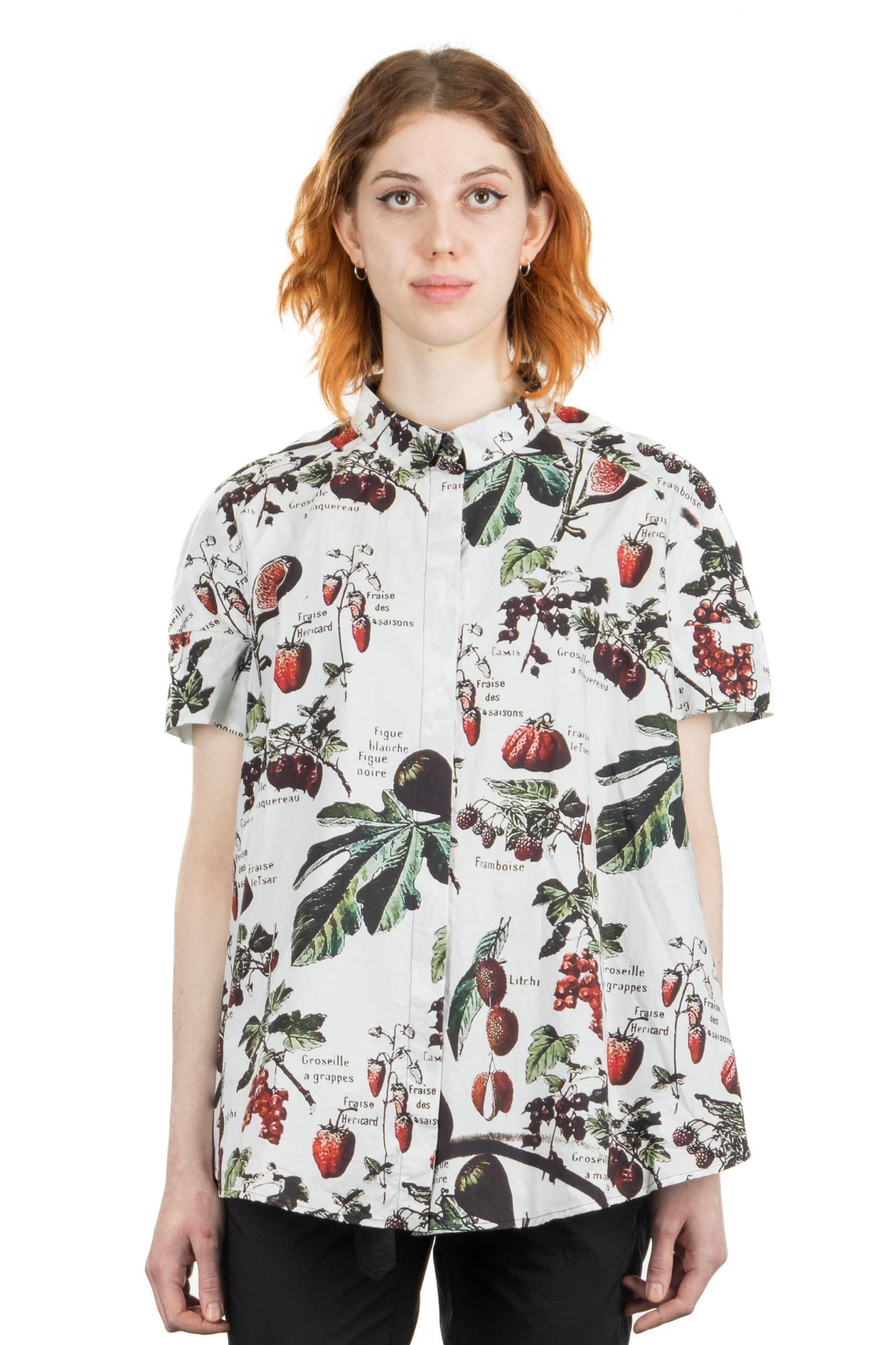 Rundholz Damen Bluse Kurzarm ausgestellt fraise print