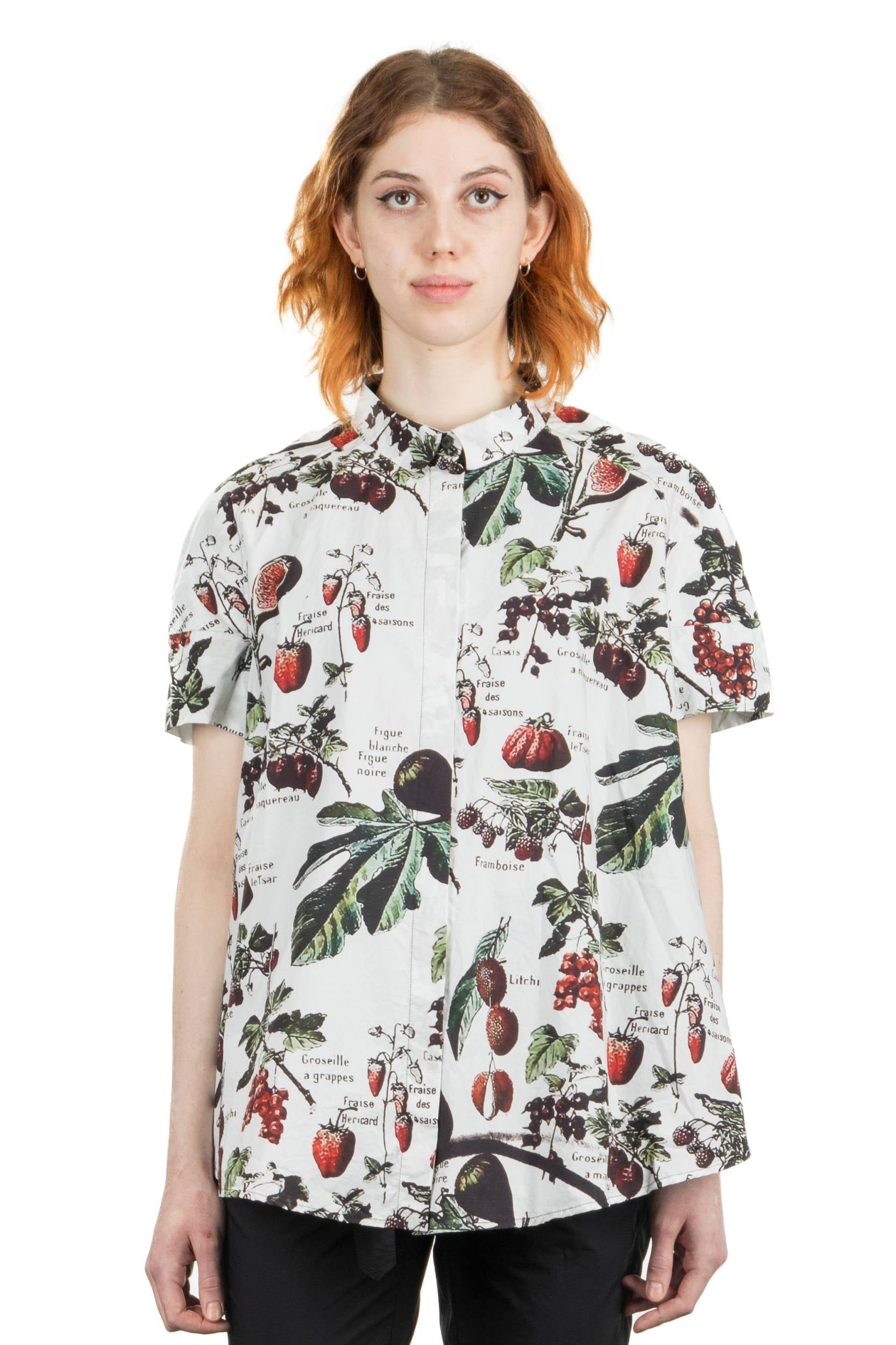 Rundholz Damen Bluse Kurzarm ausgestellt fraise print
