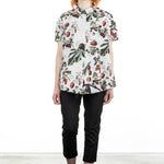 Rundholz Damen Bluse Kurzarm ausgestellt fraise print