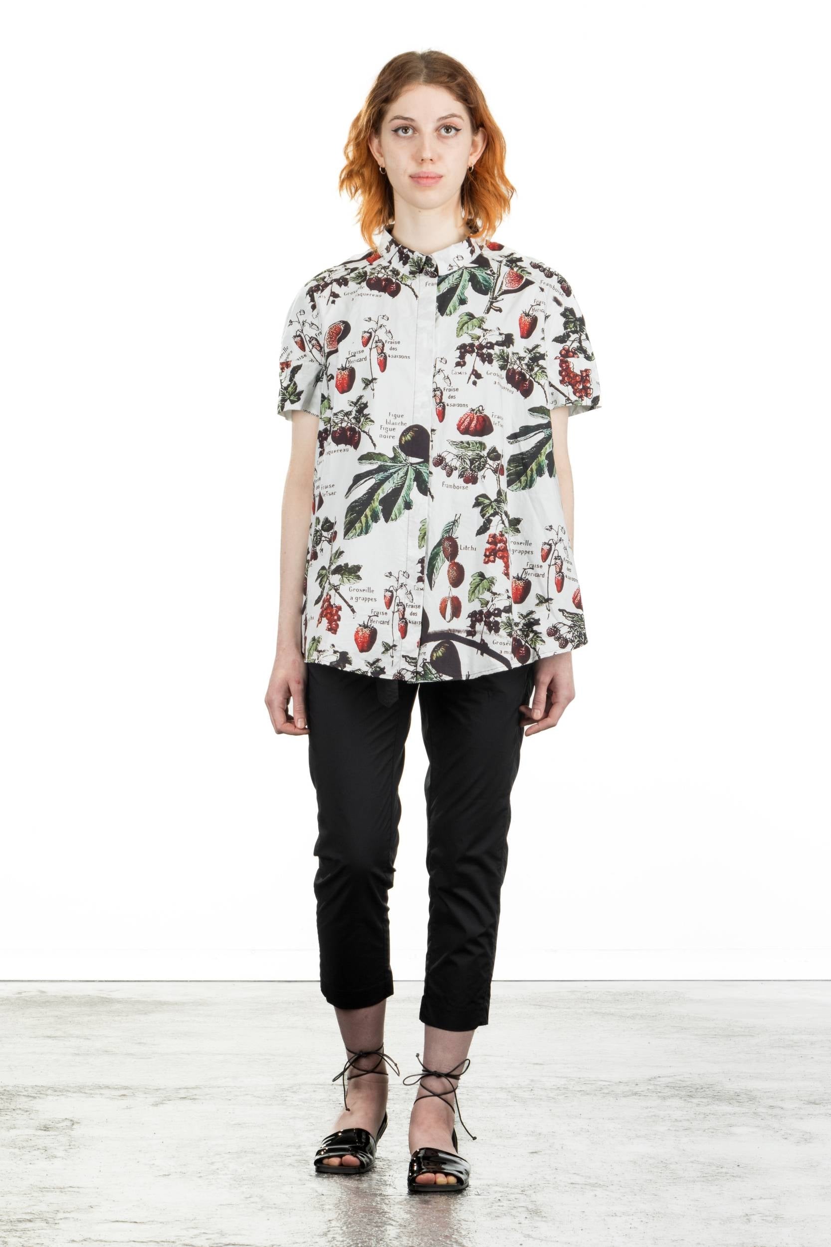 Rundholz Damen Bluse Kurzarm ausgestellt fraise print