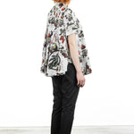 Rundholz Damen Bluse Kurzarm ausgestellt fraise print
