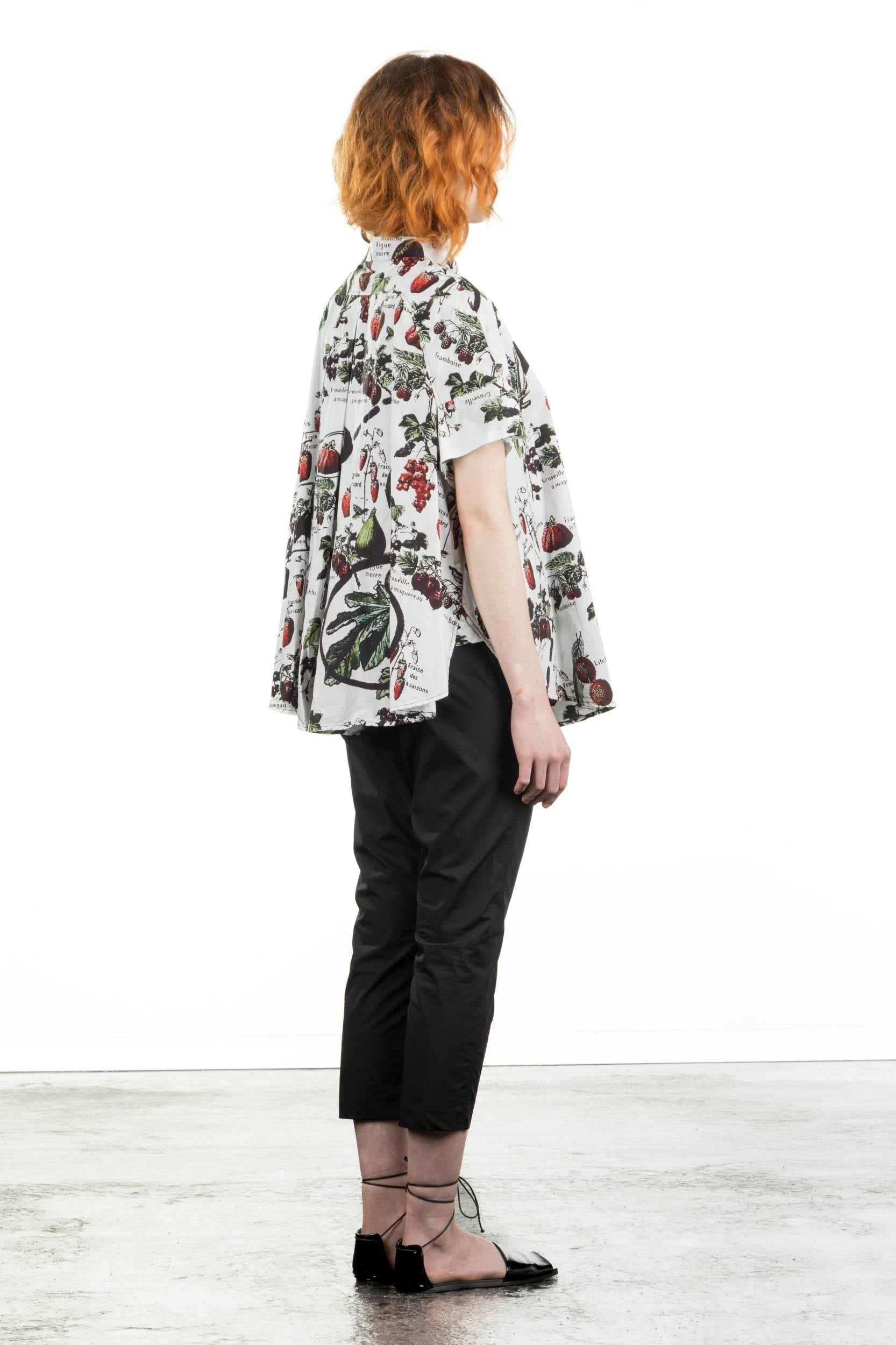Rundholz Damen Bluse Kurzarm ausgestellt fraise print