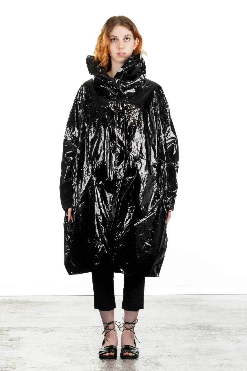 Rundholz Damen Lack Mantel Oversized schwarz