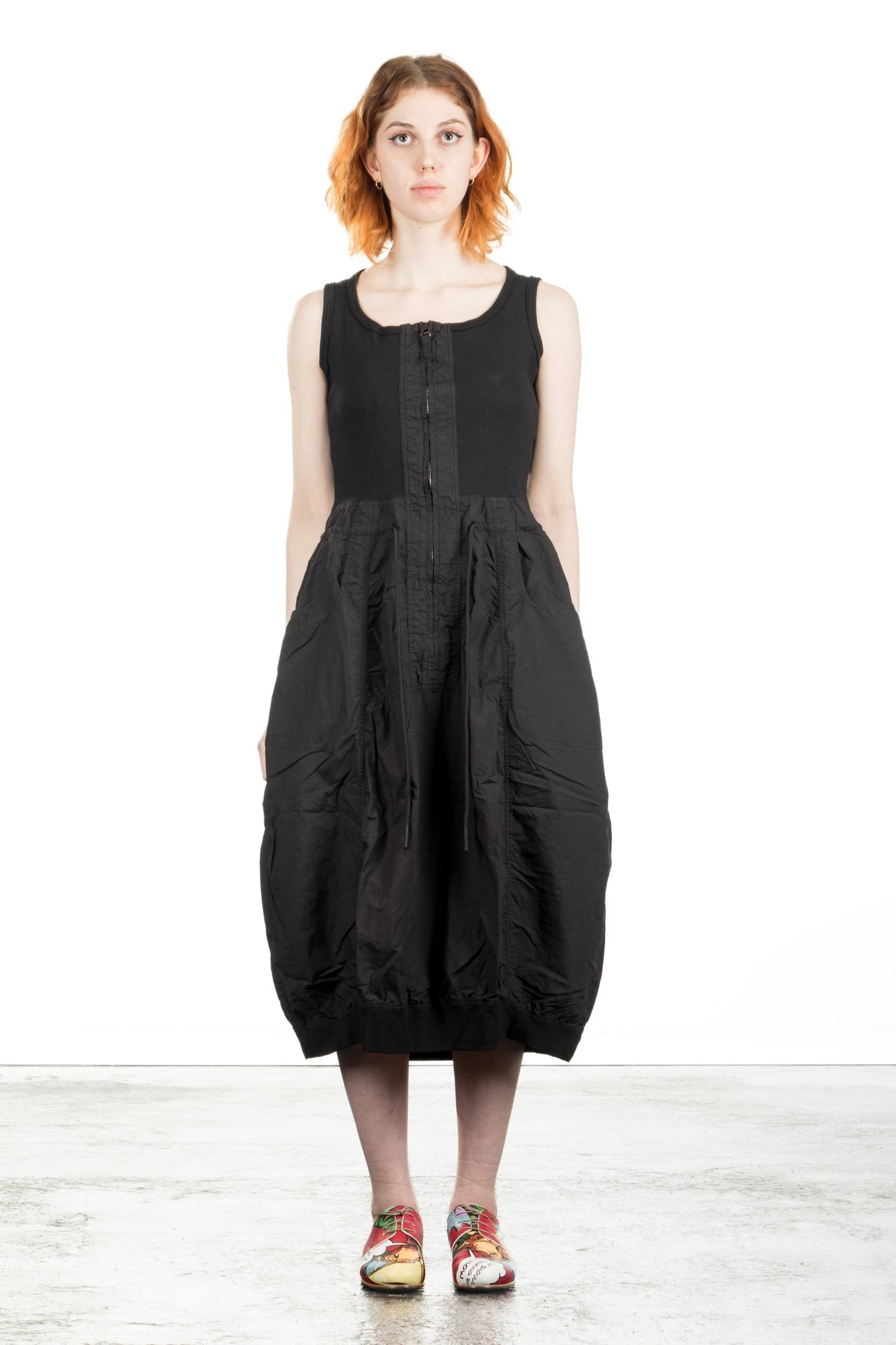 Rundholz Dip Damen Midikleid mit Ballonrock schwarz