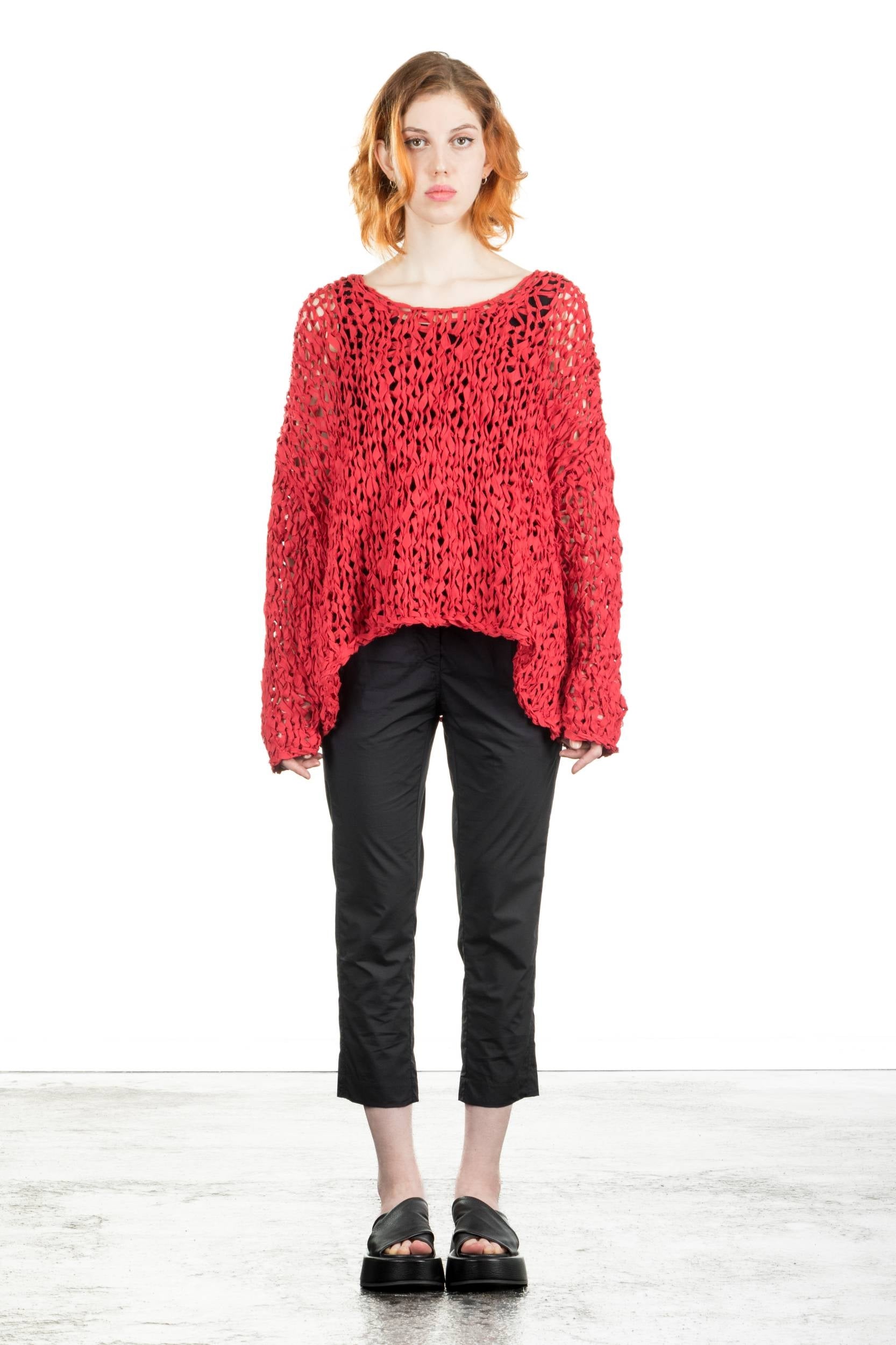 Rundholz Damen Handgestrickter Pullover oversized rot