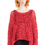 Rundholz Damen Handgestrickter Pullover oversized rot