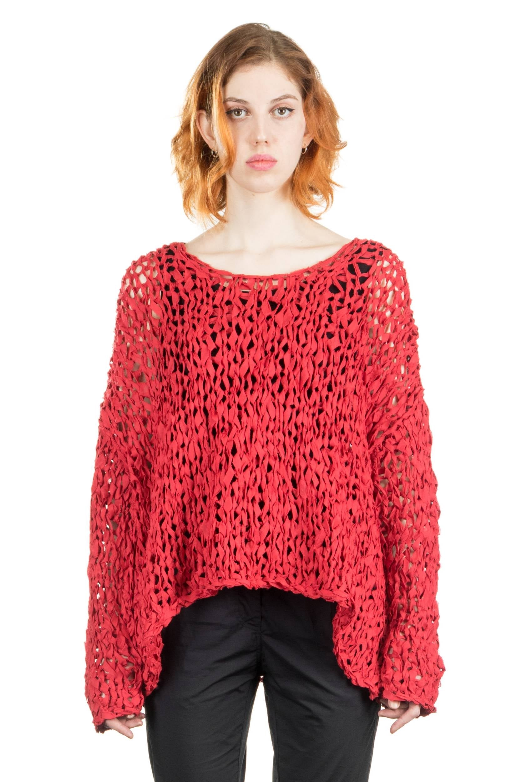 Rundholz Damen Handgestrickter Pullover oversized rot