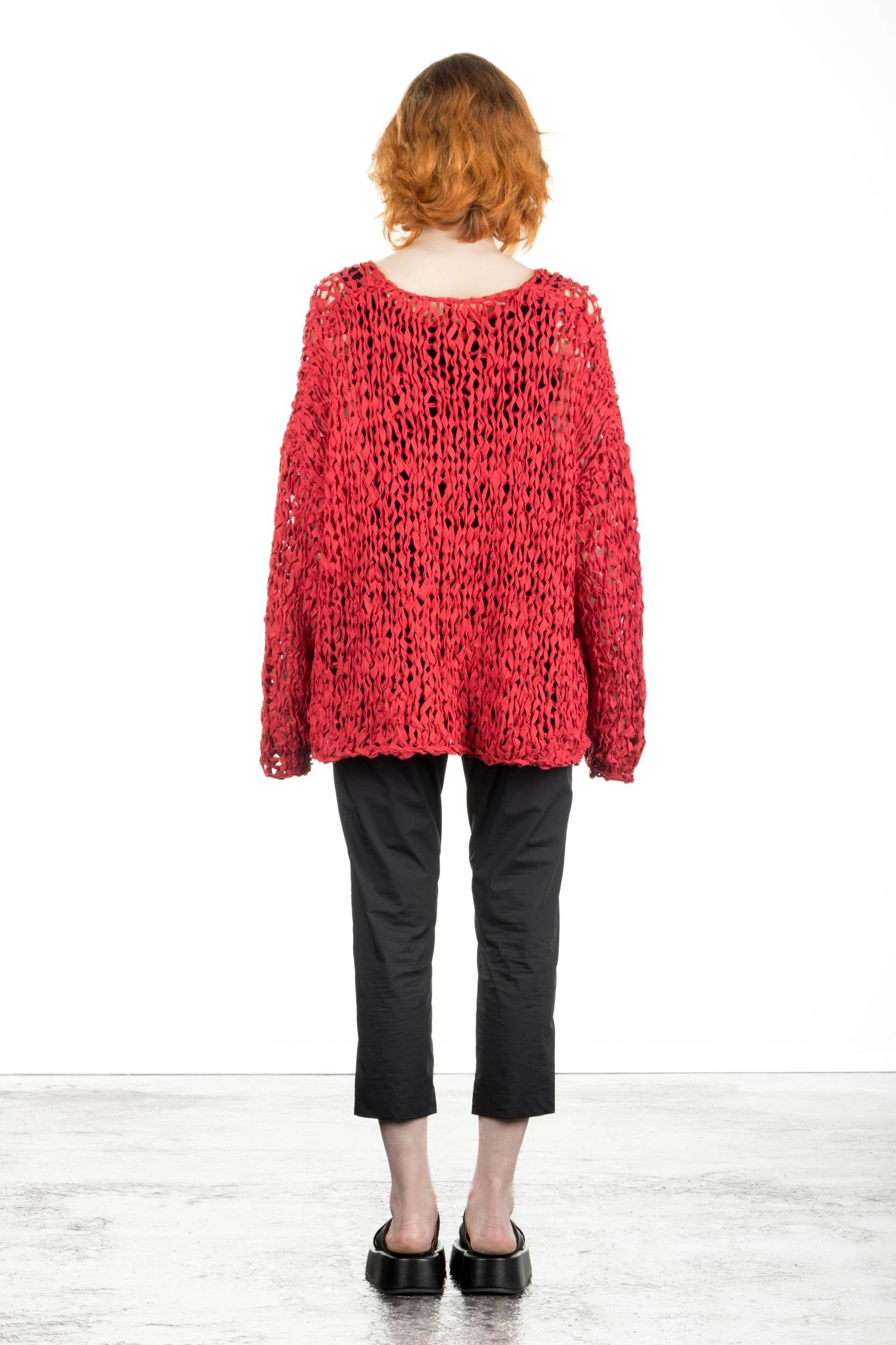 Rundholz Damen Handgestrickter Pullover oversized rot