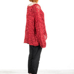 Rundholz Damen Handgestrickter Pullover oversized rot