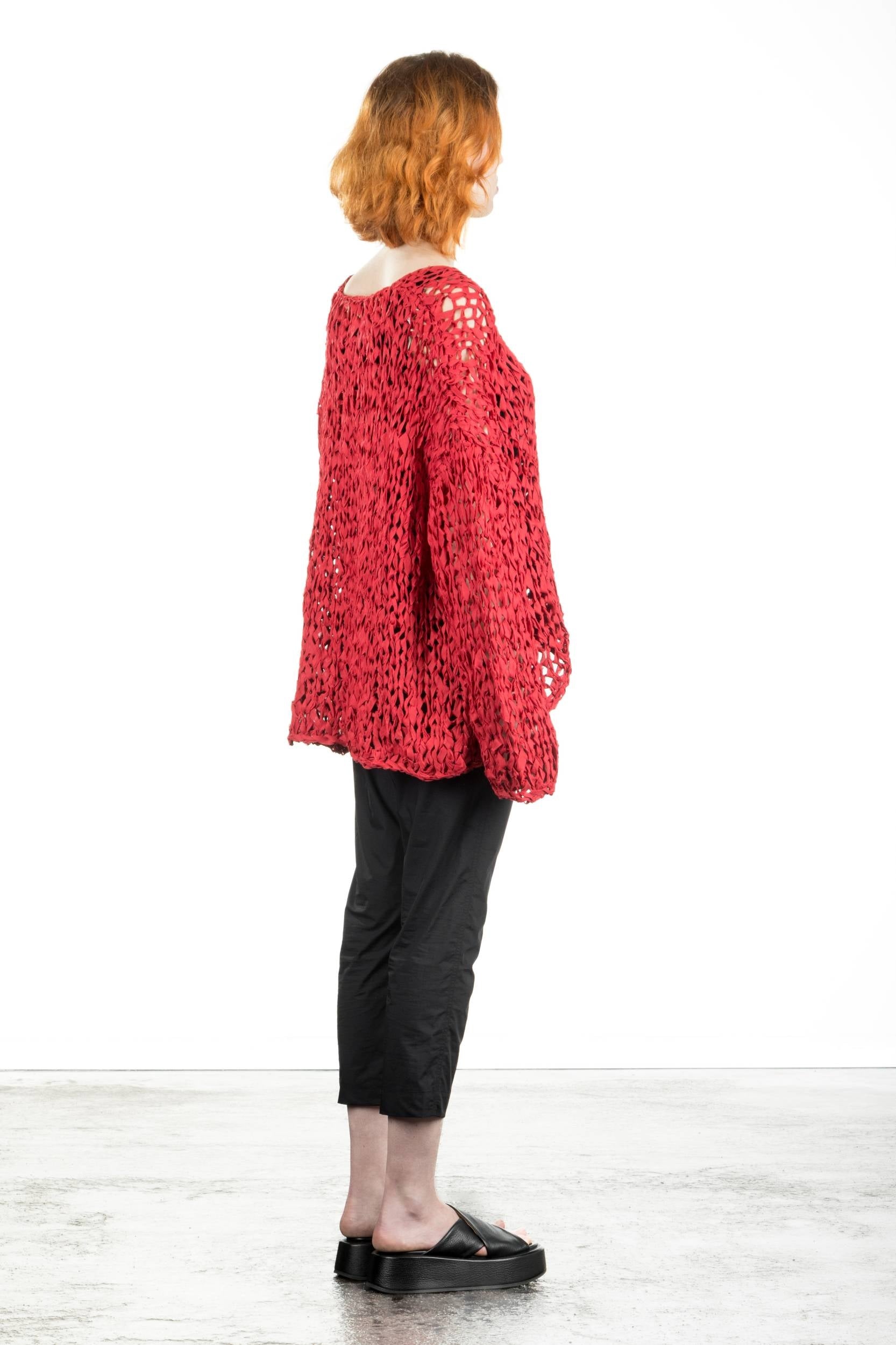 Rundholz Damen Handgestrickter Pullover oversized rot