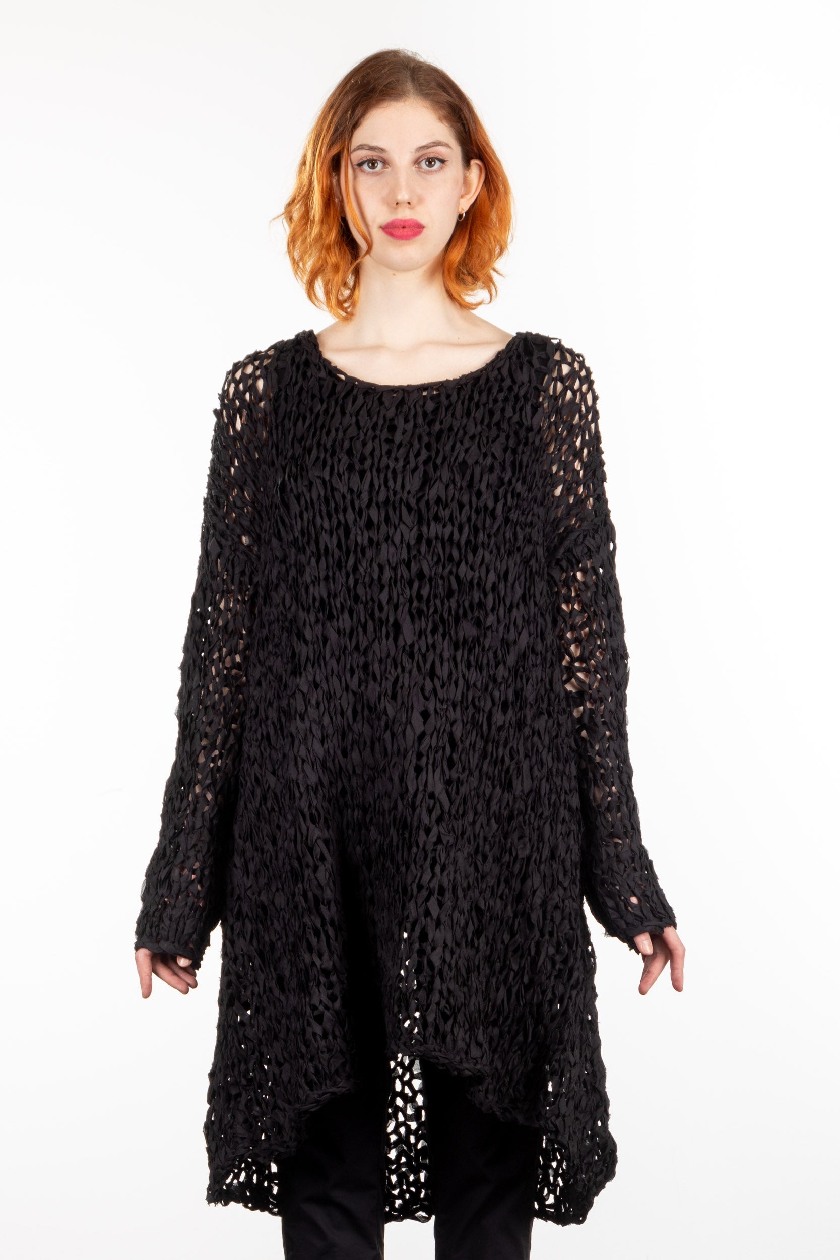 Rundholz Damen Hand-Strick Tunika schwarz
