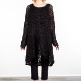 Rundholz Damen Hand-Strick Tunika schwarz