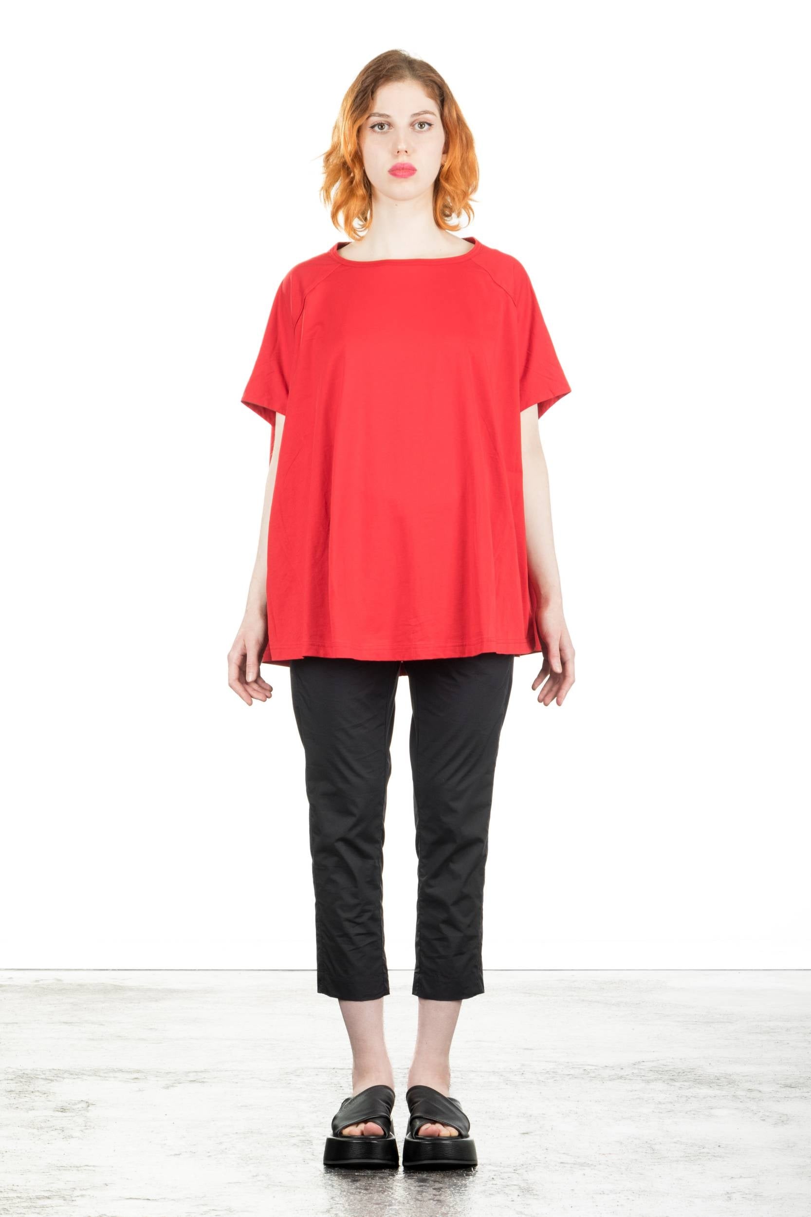 Rundholz Damen Kurzarm Shirt Oversized rot