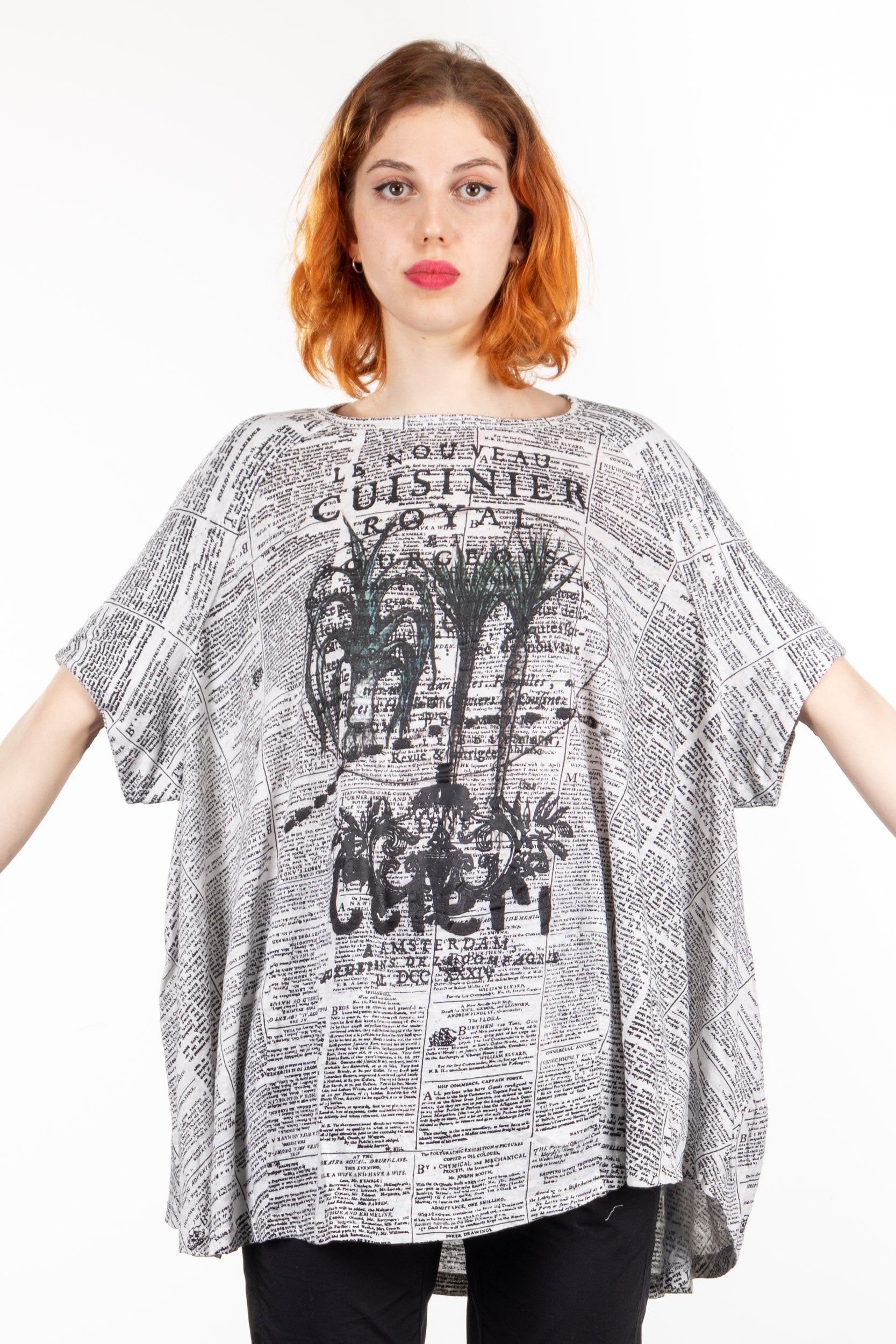 Rundholz Damen Kurzarm Shirt Oversize haricot print