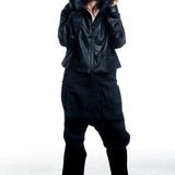 Rundholz Damen Lederjacke mit Kapuze in Schwarz