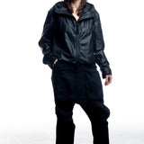 Rundholz Damen Lederjacke mit Kapuze in Schwarz