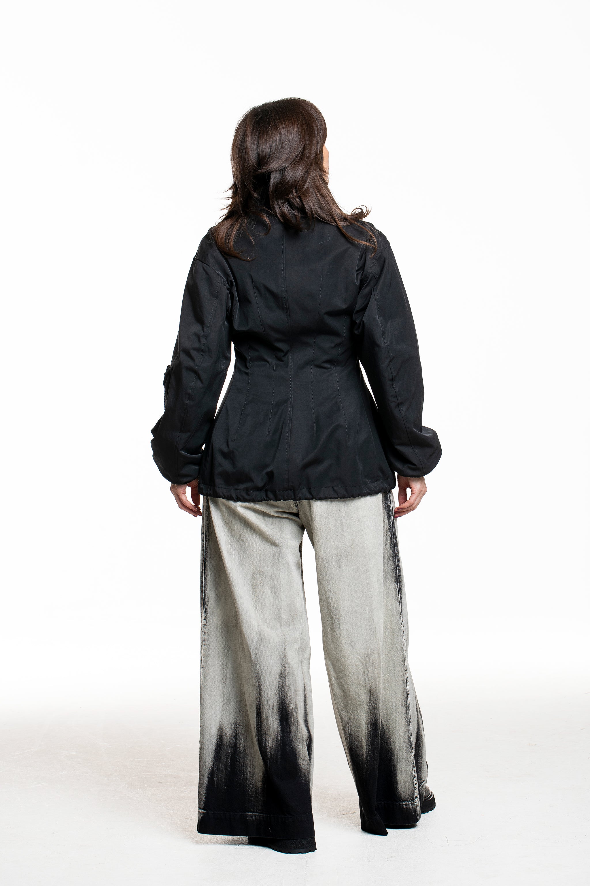 Yohji Yamamoto Kurzjacke im Flight‑Stil schwarz – Rückenansicht