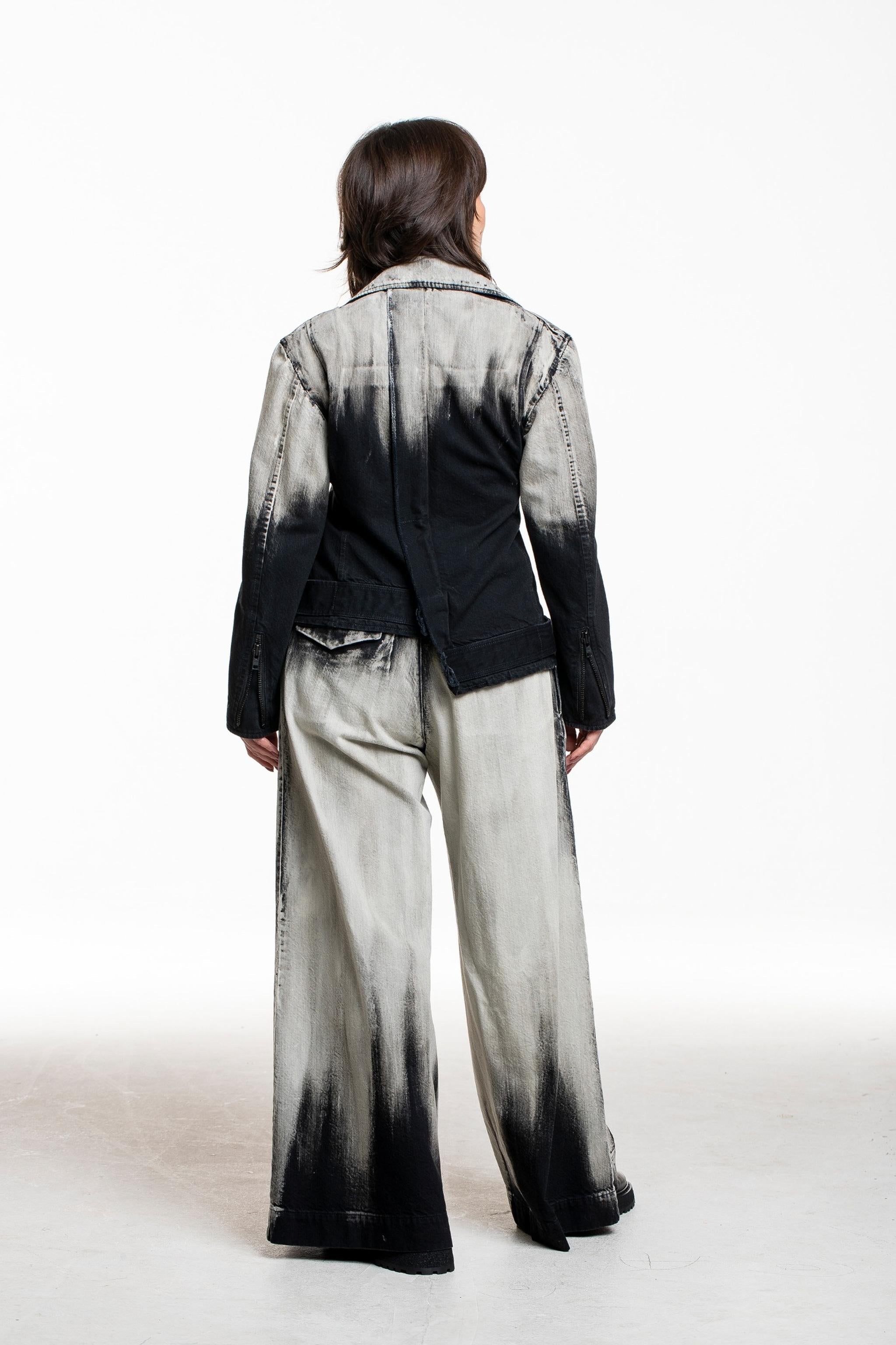 Yohji Yamamoto Jacke im Motorrad‑Stil grau‑schwarz – Rückenansicht