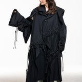 Yohji Yamamoto Damen Mantel mit Kordeln schwarz