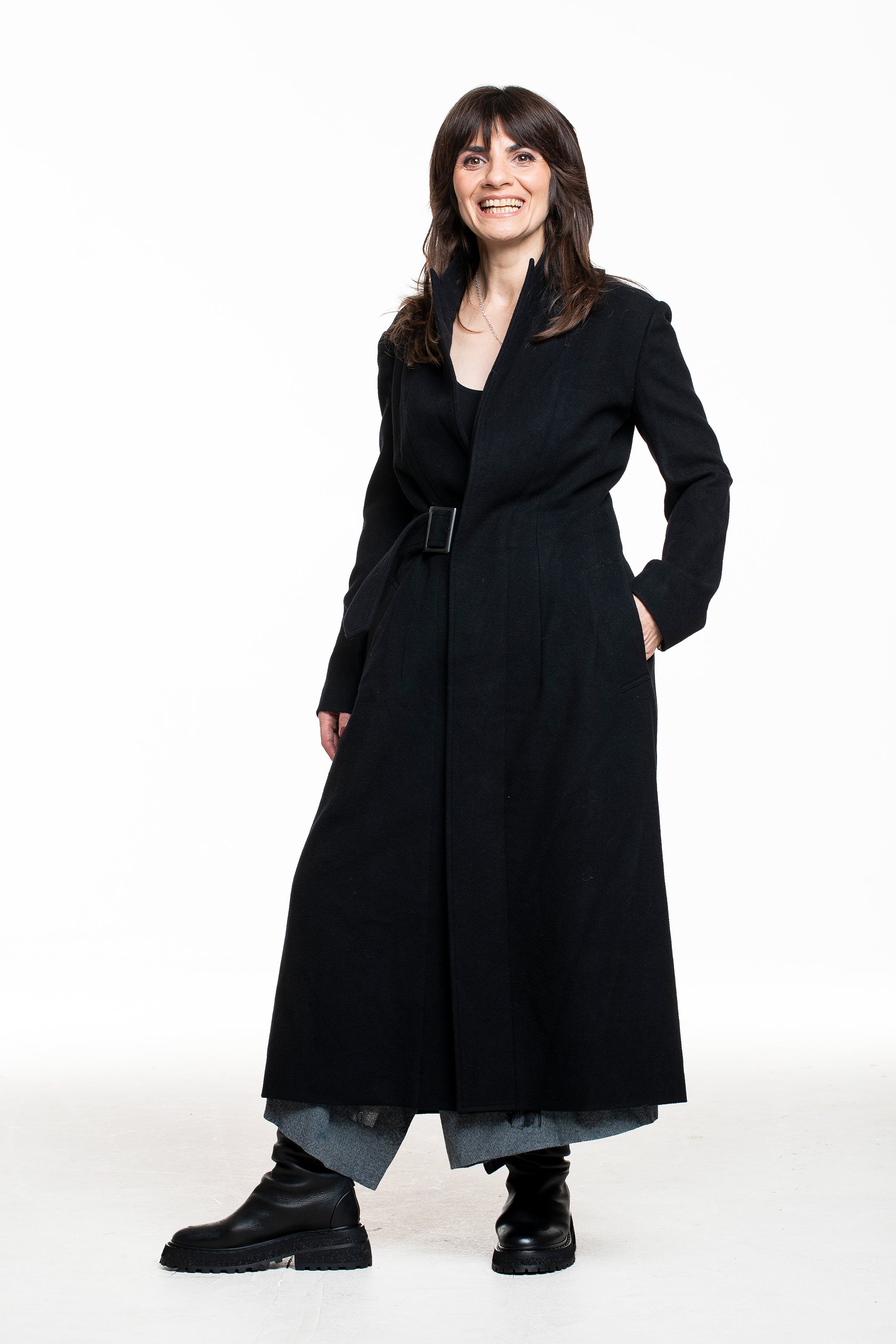 Yohji Yamamoto Langformat aus Woll‑Mix schwarz – Seitenansicht