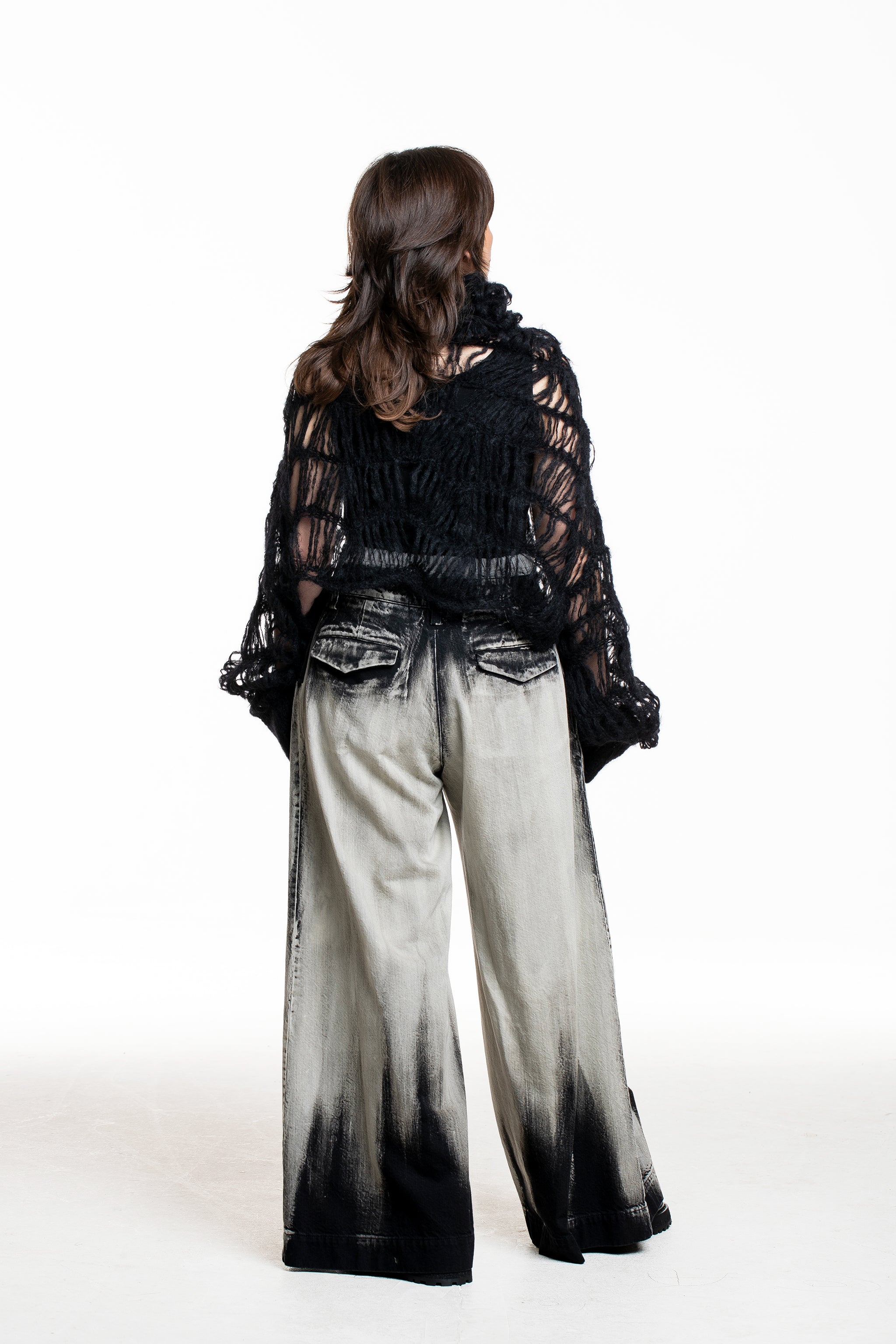 Yohji Yamamoto Strick‑Top hochgeschlossen schwarz – Rückenansicht