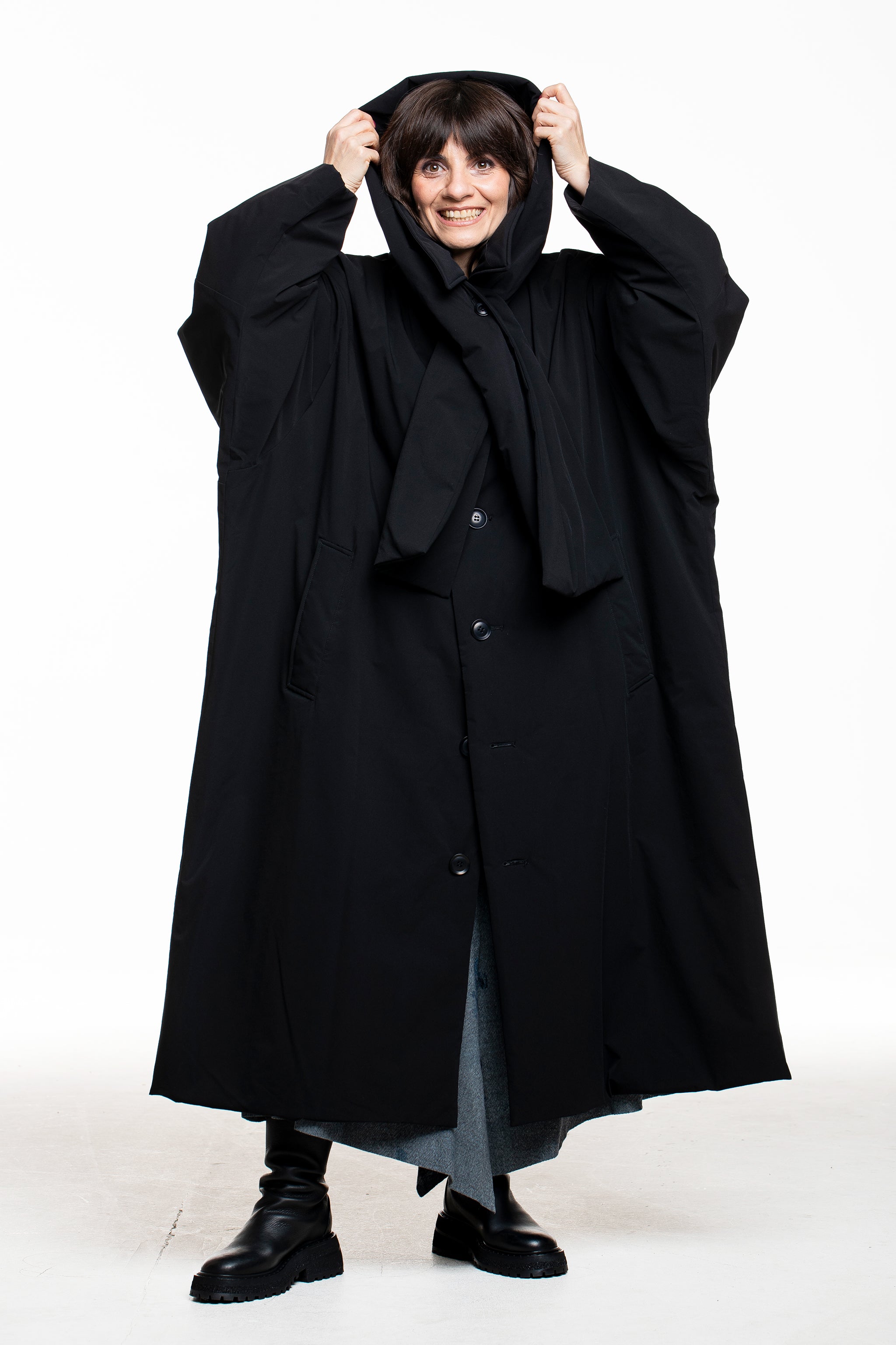 Y’s Yohji Yamamoto Oversize‑Langjacke, schwarz, mit Kapuze