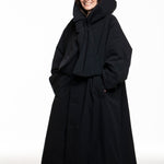 Y’s Yohji Yamamoto Oversize‑Langjacke, schwarz, Kapuze – Detail