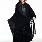 Y’s Yohji Yamamoto Strick‑Poncho, schwarz, mit Fransen