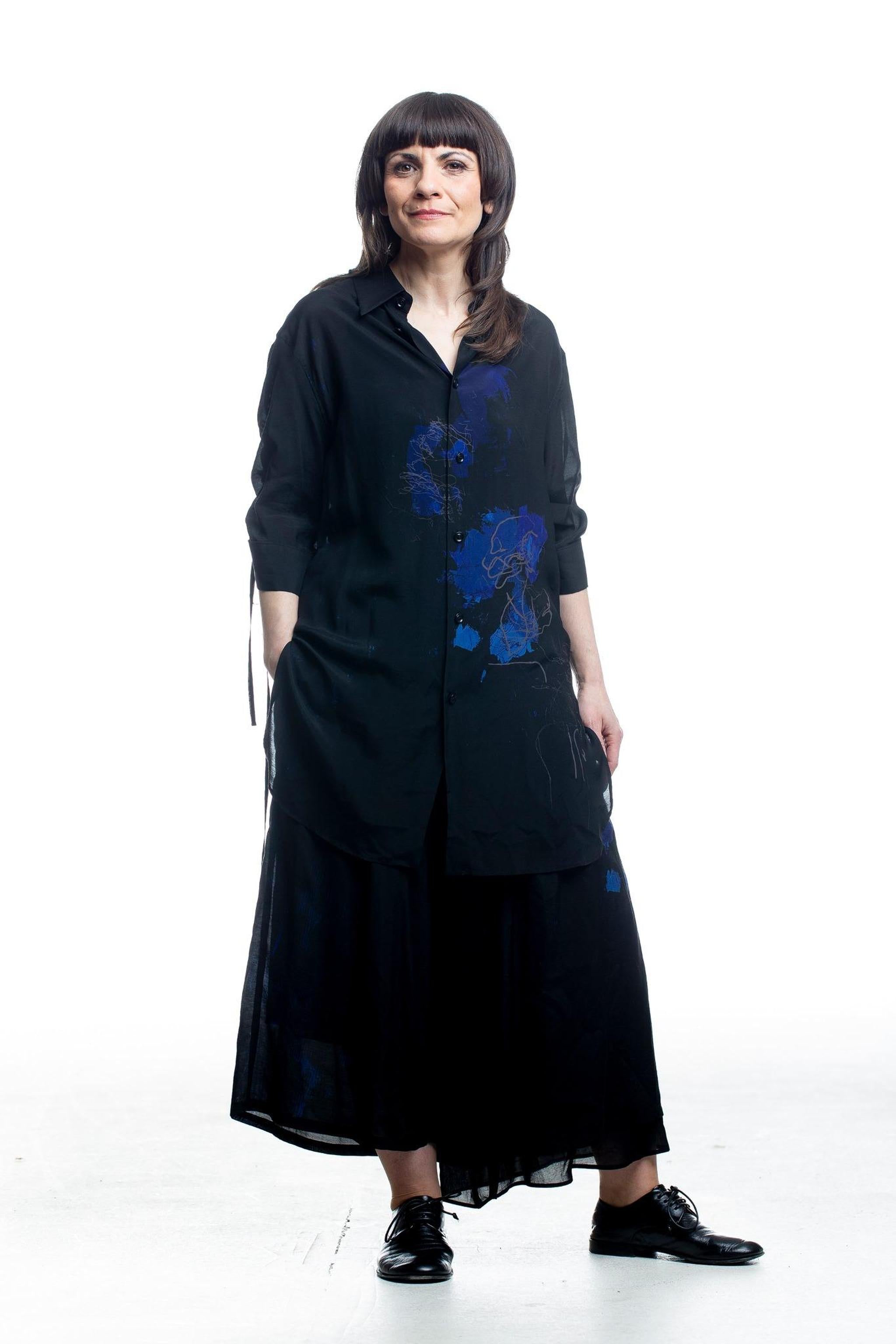 Y’s Yamamoto Hemd – Frontansicht mit blauem Print