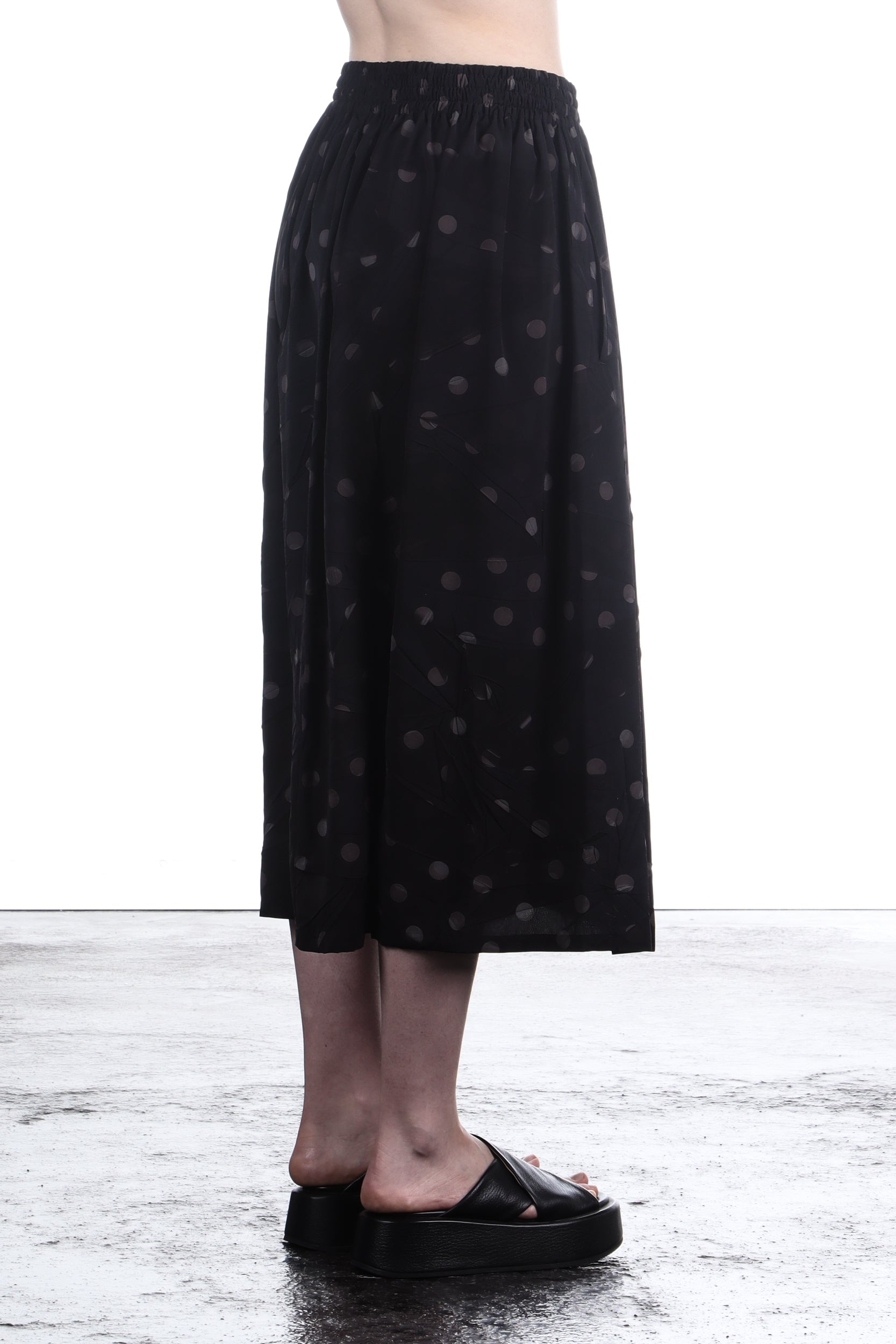 Y's Yohji Yamamoto Damen Midirock mit Tupfenprint schwarz